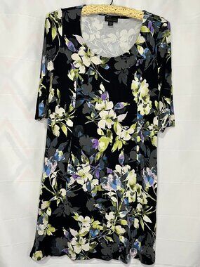J Jill Wearever Collection Dress Black Floral Allium Moonlit Garden XS Petite